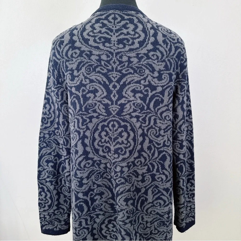 Talbots Open Front Cashmere Blend Navy Jacquard Cardigan - Picture 3 of 16